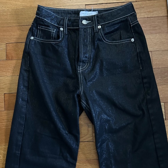 Black Shiny Coated High Waisted Jeans - Picture 6 of 8